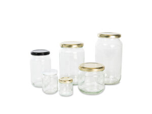 Various sizes of glass jars with lids
