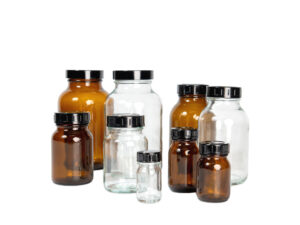 Natural and amber glass powder jars