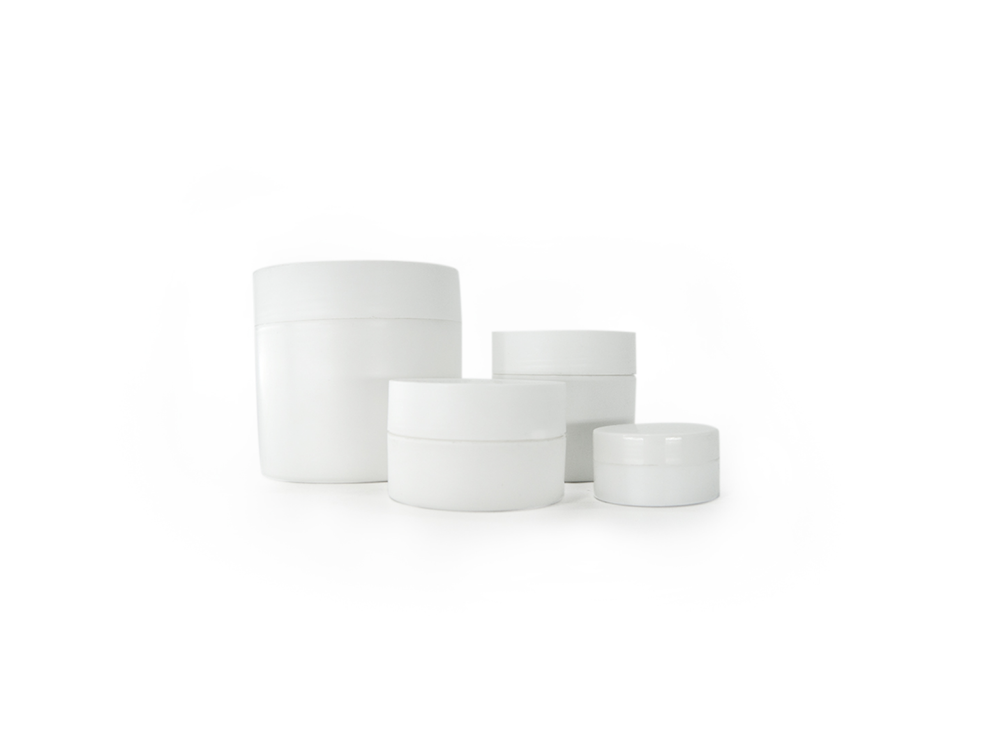Dubbelwandige witte cosmeticapotten in verschillende groottes